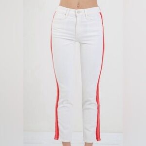 MOTHER White Skinny Jeans with Red Stripes